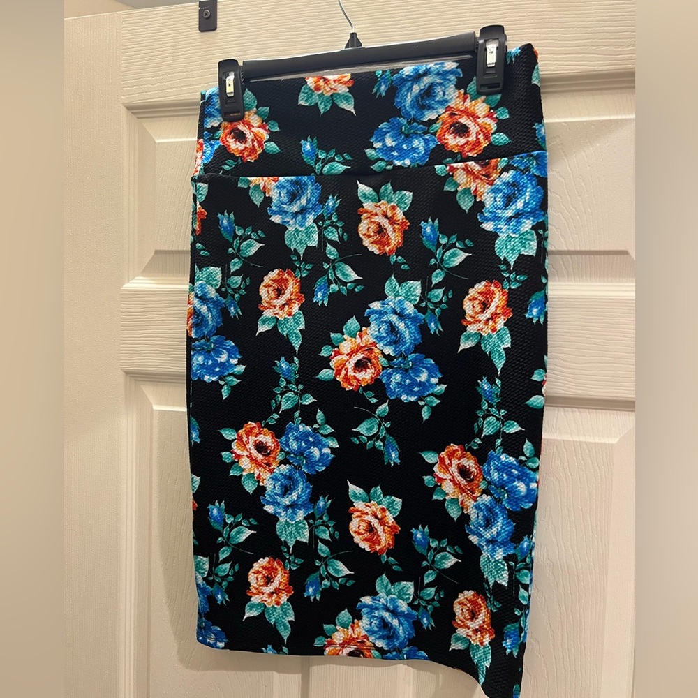 LuLaRoe Black Skirt with Blue and Red Floral